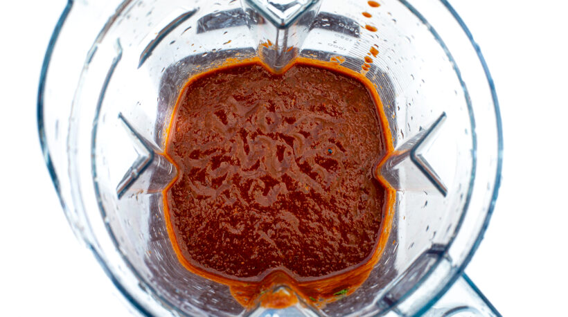 Roasted Tomato Chili Salsa blended up in a blender.