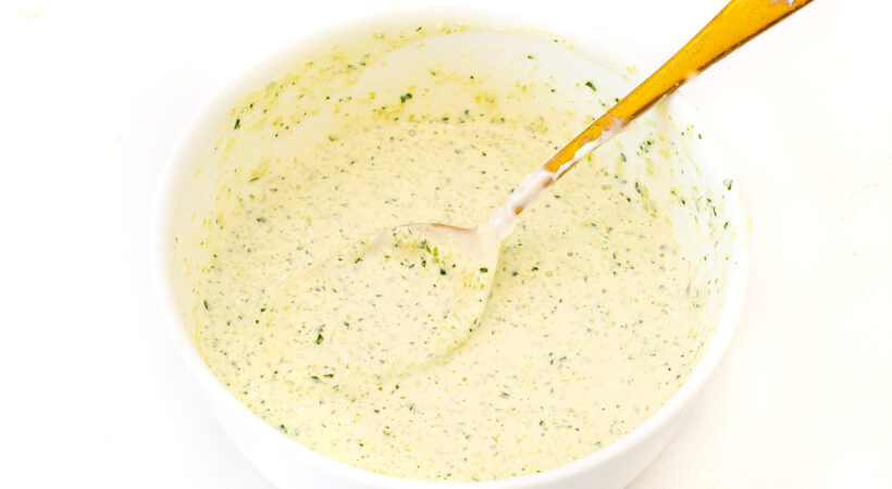 Mayo mixed with lime and sofrito.