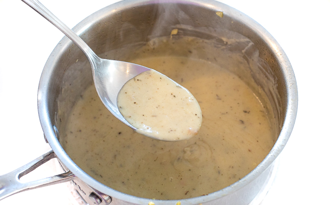 Flour and butter mixture in a saucepan. 