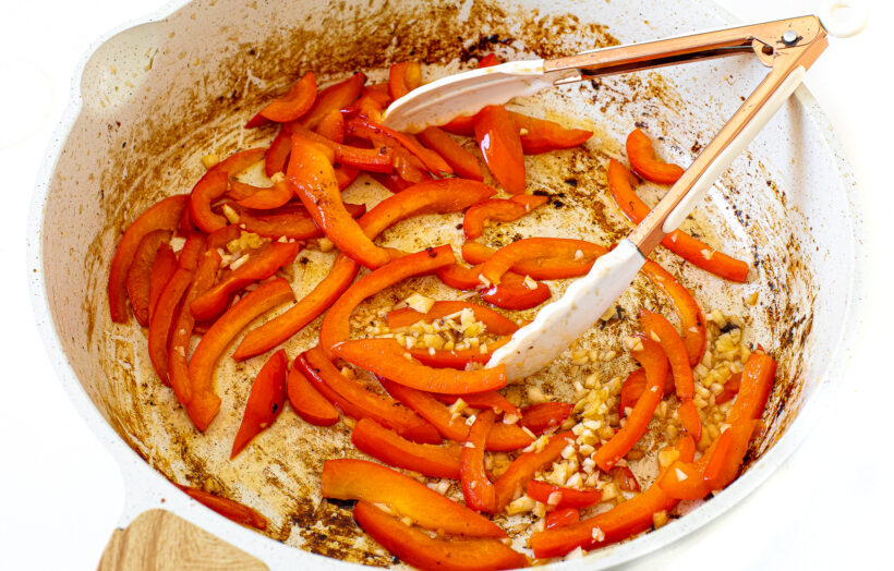 sautéing red bell pepper with ginger and garlic