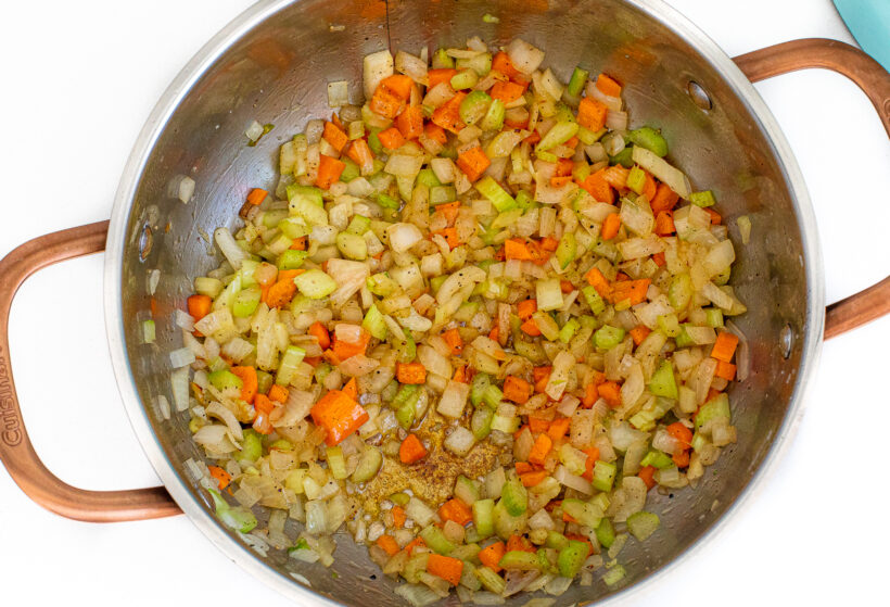sautéing mirepoix in large pot