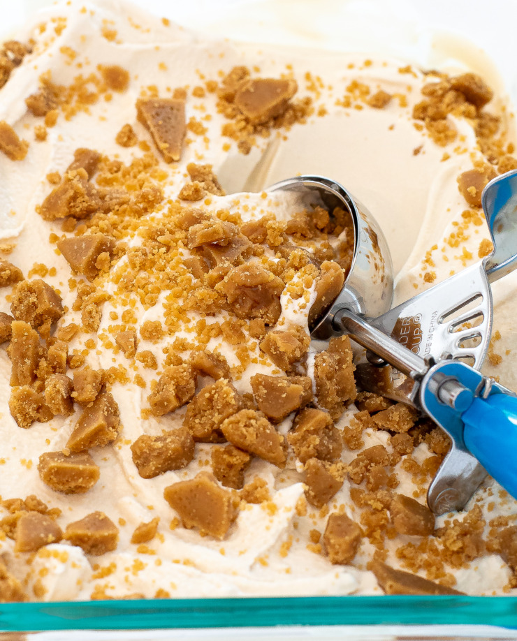 butter brickle ice cream topped with homemade toffee