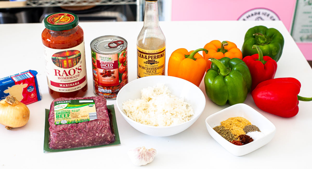 stuffed pepper ingredients on counter