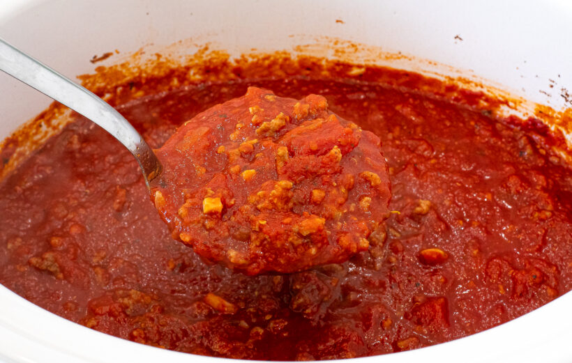 finished tomato sauce in crockpot