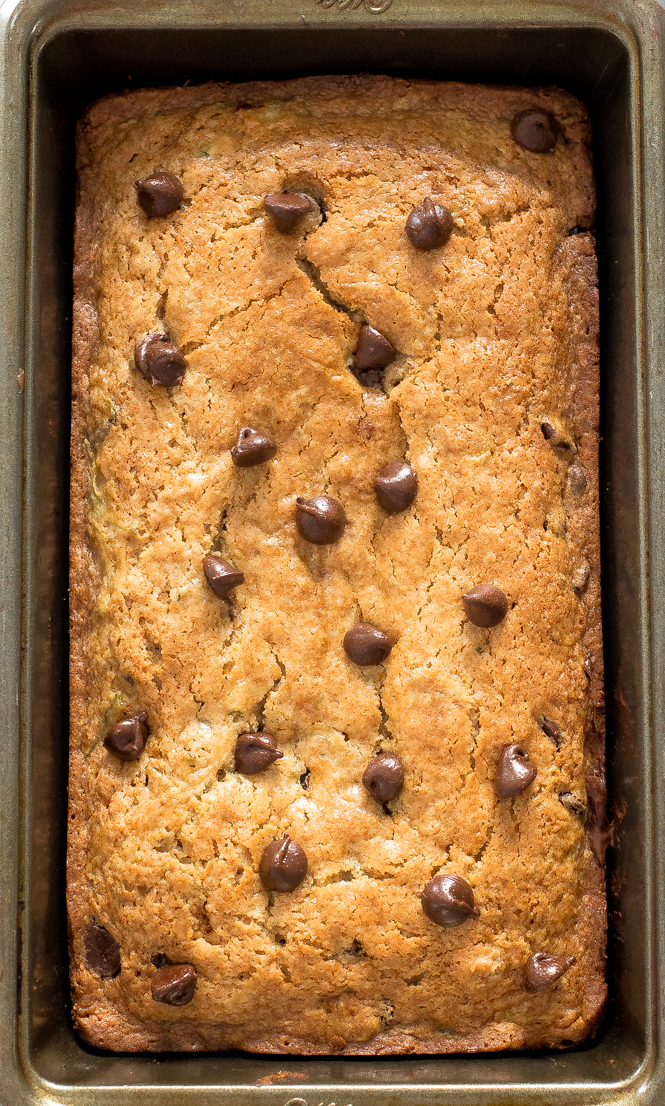 overhead shot of chocolate chip zucchini bread