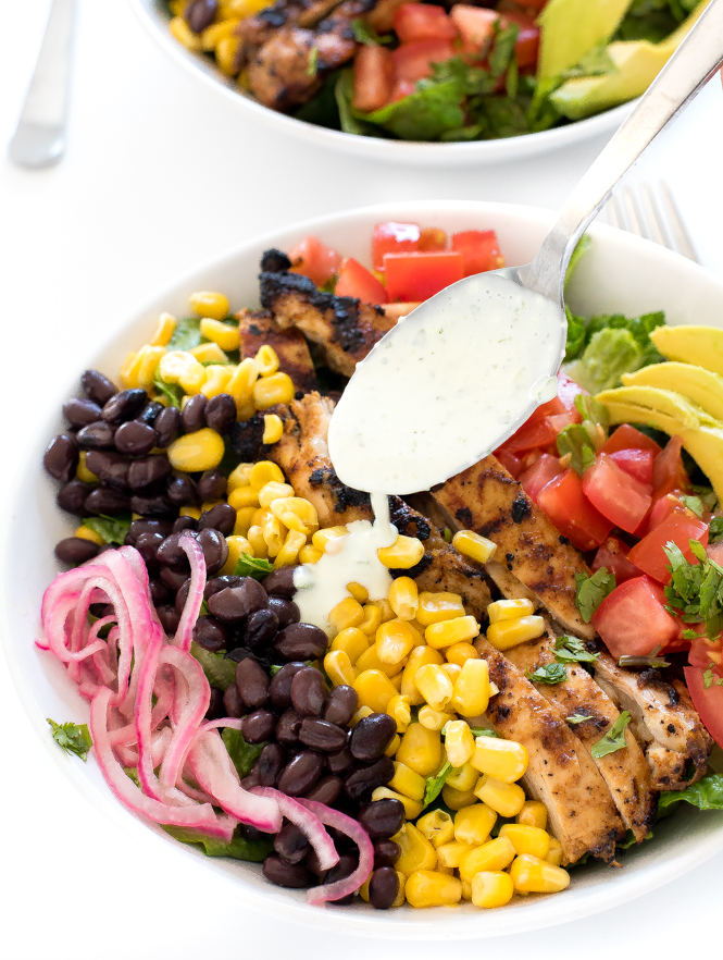 Salad drizzled with honey lime dressing