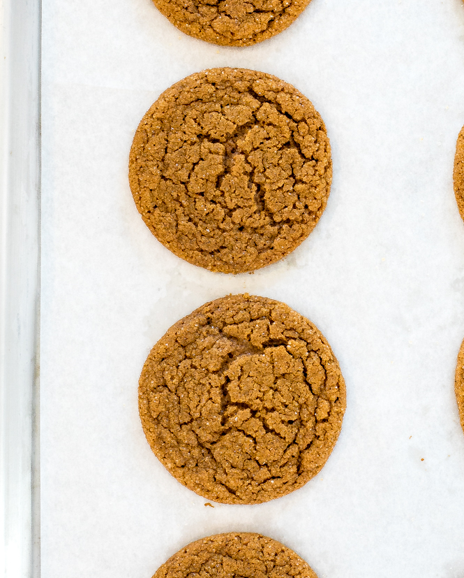Ginger Molasses Cookies Ginger Molasses Cookies on cookie sheet