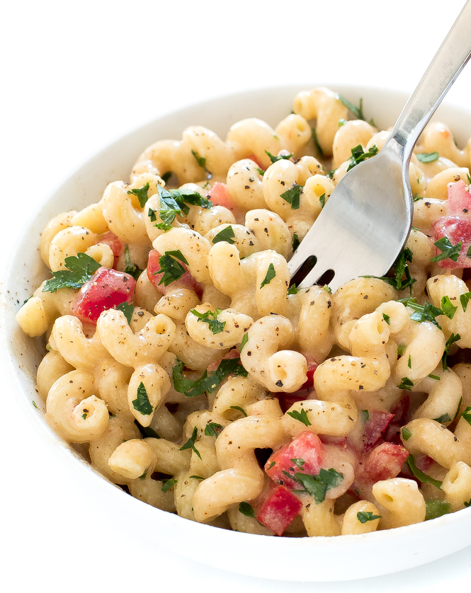 Spicy Pepper Jack Mac and Cheese | chefsavvy.com Spicy Pepper Jack Mac and Cheese in bowl with fork.