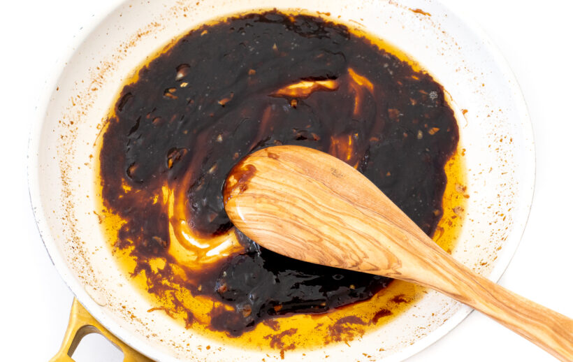 making asian sauce in skillet