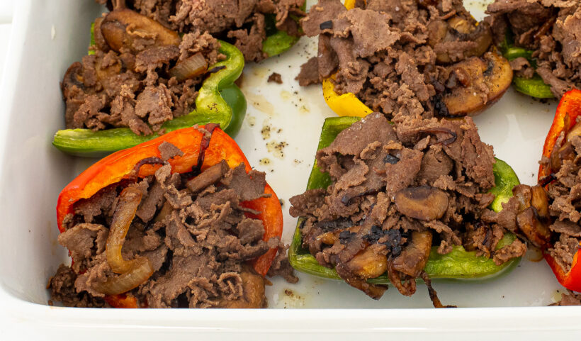 Bell peppers stuffed with the beef mixture.