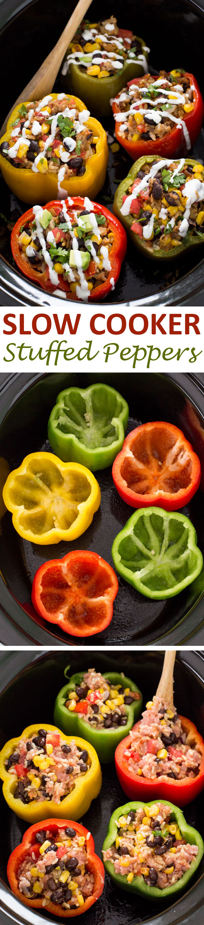 Super Easy Mexican Slow Cooke Stuffed Peppers | chefsavvy.com #recipe #mexican #slow #cooker #stuffed #peppers