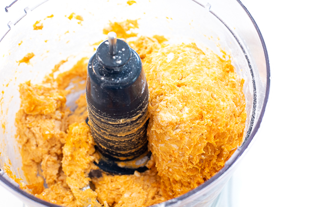Biscuit dough in a food processor. 