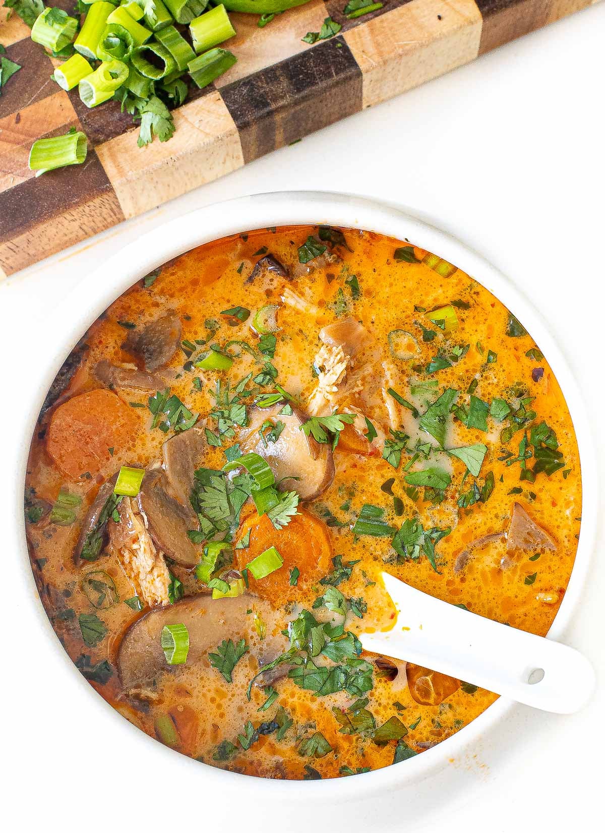 thai coconut soup with shredded chicken