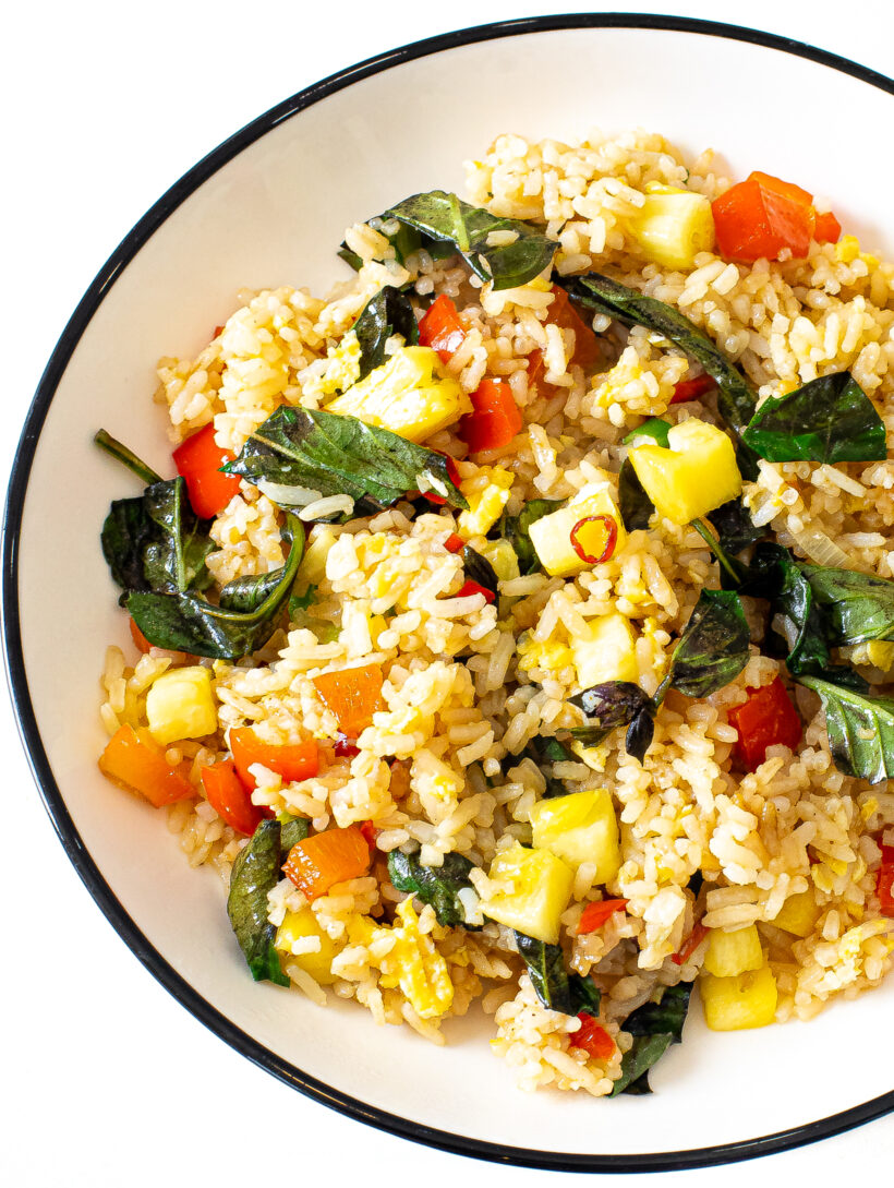 Thai Pineapple Fried Rice in a white bowl.