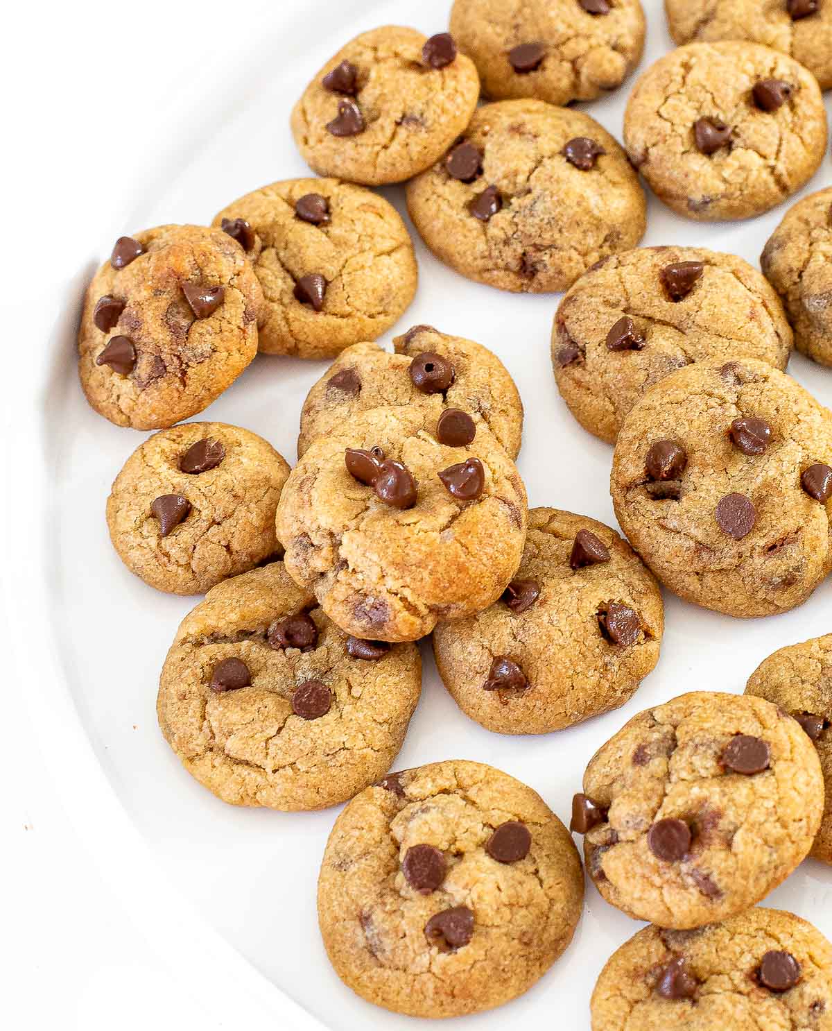 bite sized chocolate chip cookies on plate