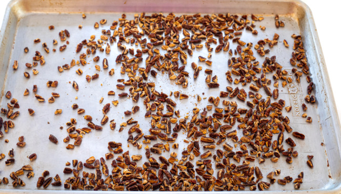 toasting pecans on a sheet tray