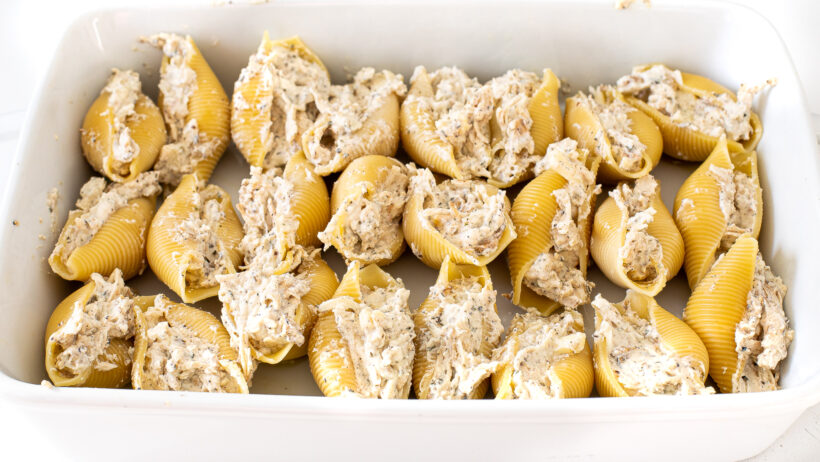 Shells stuffed with chicken and ricotta mixture. 